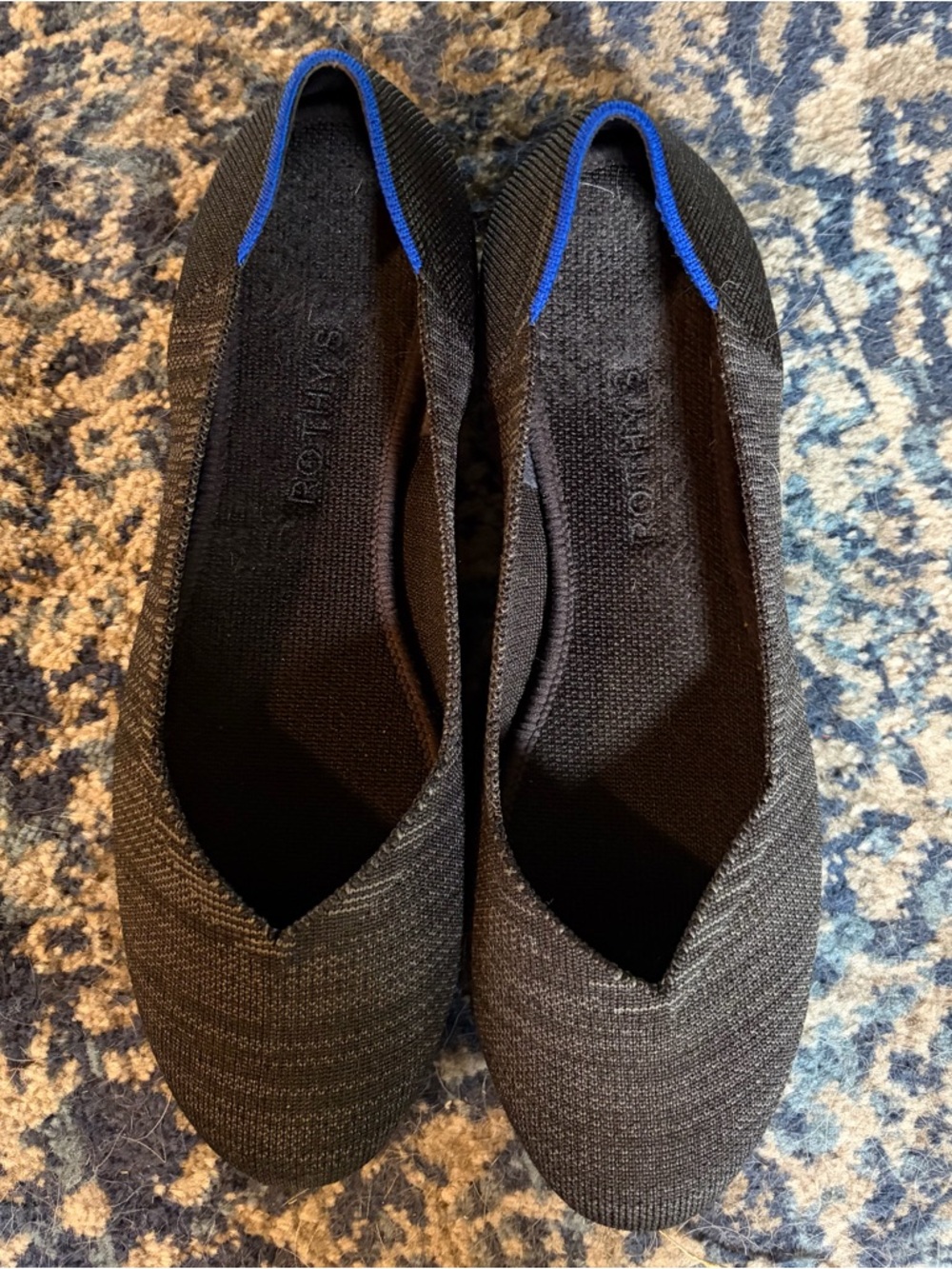 Rothy's Black Knit Flats with Electric Blue Trim